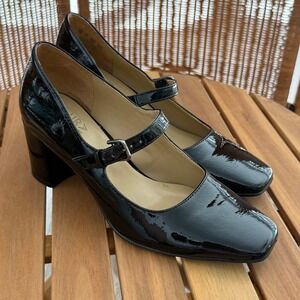 Naturalizer Warner MJ Black Patent Mary Jane Block Heel Square Toe Pumps 8M